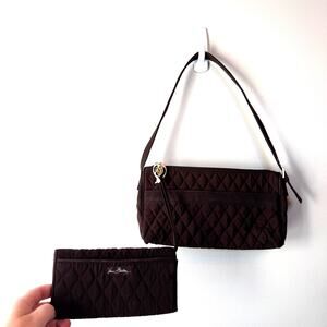 Vera Bradley Microfiber Quilted Shoulder Bag & Wristlet Wallet Espresso Brown